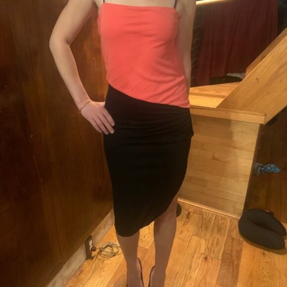 NWT Halston Heritage Pink & Black Colorblocked Bodycon Asymmetrical Mini Dress 2 - Picture 4 of 5